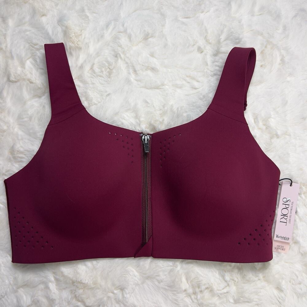 Victoria’s Secret Burgundy Featherweight‎ Max Sports Bra Zip Strappy Back 34C - Picture 10 of 10